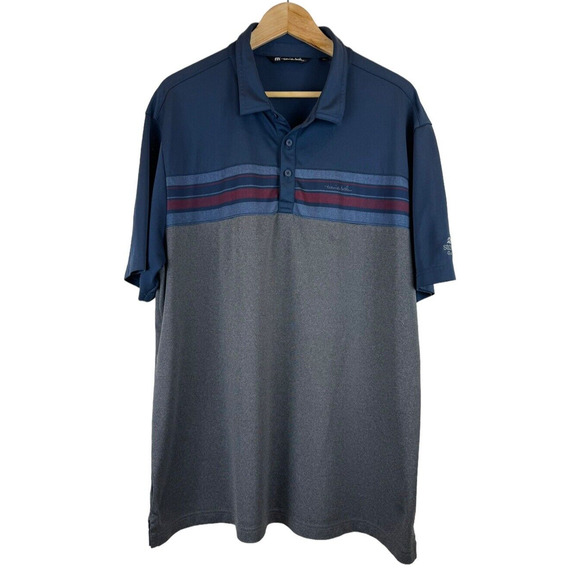 Travis Mathew Polo Shirt Men's XXL Blue Short Sleeve Golf Preppy Soft Stripe - Picture 1 of 5